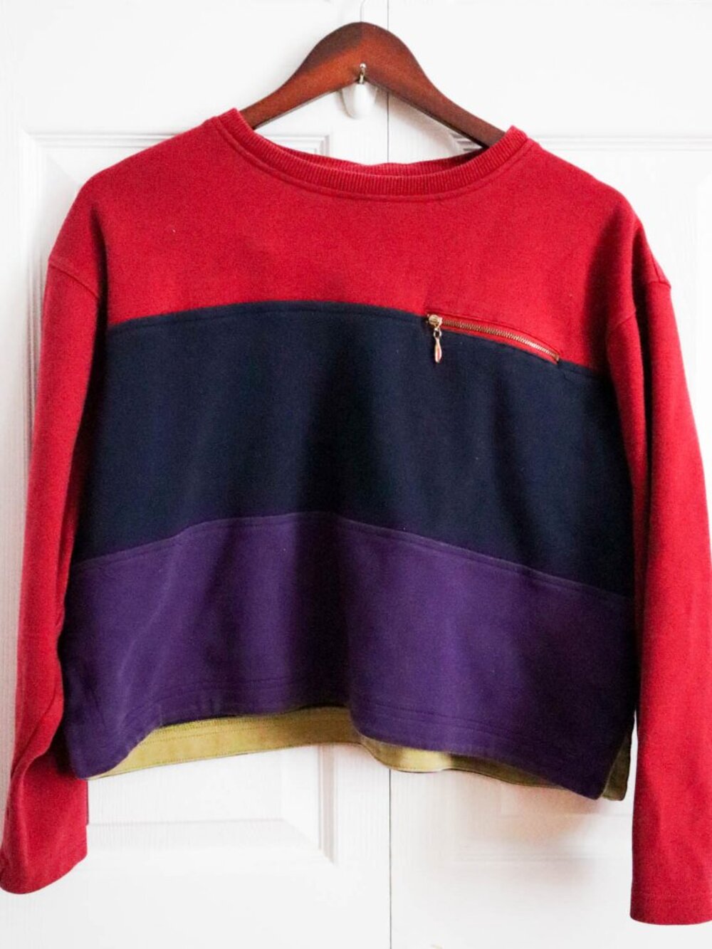 Vintage Talbots Cropped Colorblock Crew Neck Sweatshirt Sz L 100% Cotton 90s Y2K